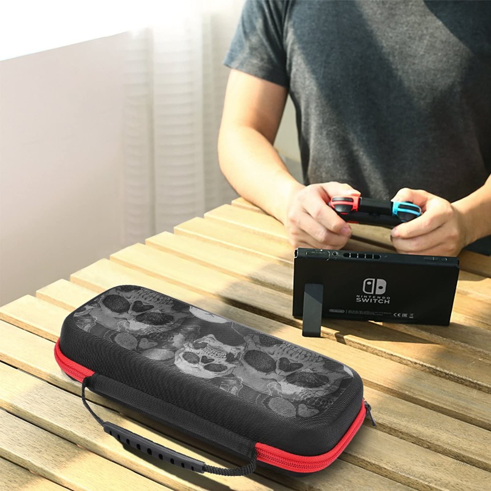 AoHanan Terrible with Skull Switch Carrying Case Compatible with Switch Game Case with 20 Games Cartridges Hard Shell Travel Protection Case for Switch Console & Accessories