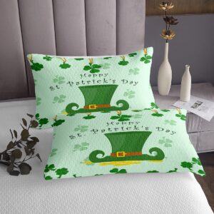 Homewish St. Patrick's Day Bedspread King Size Green Clover Leaves Print Comforter Set Spring Summer Plants Style Coverlet Set for Kids Girls Boys Room Decor Soft Lightweight Quilt Set 3pcs