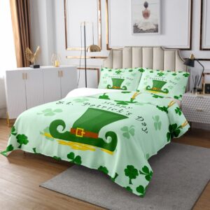 Homewish St. Patrick's Day Bedspread King Size Green Clover Leaves Print Comforter Set Spring Summer Plants Style Coverlet Set for Kids Girls Boys Room Decor Soft Lightweight Quilt Set 3pcs