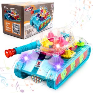 Playee Light Up Transparent Toy Tank – Baby Toys with Music and Lights – 8” Battery Operated Toddler Toys – Sensory Toys for Boys and Girls – Baby Boy Toys for Endless Fun