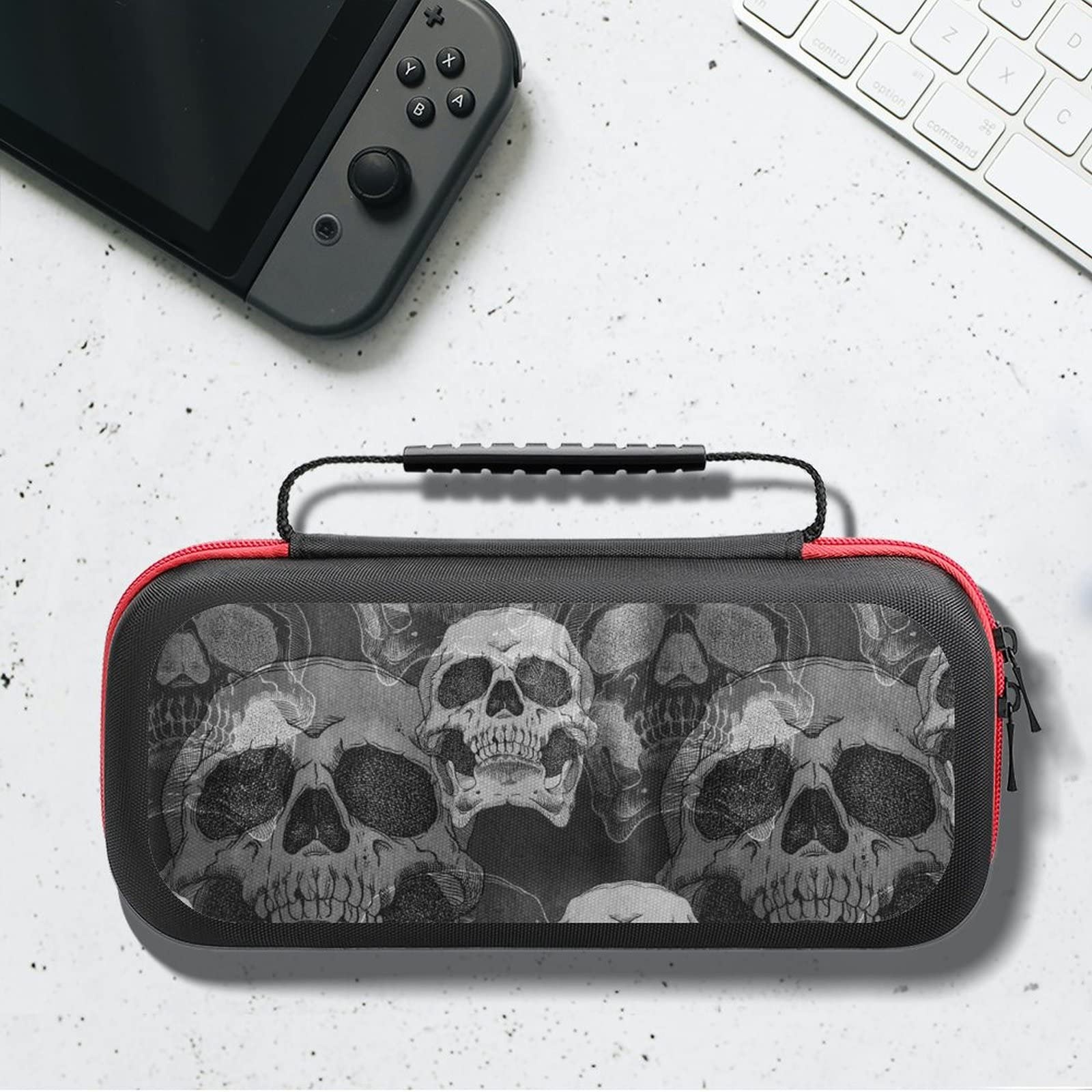 AoHanan Terrible with Skull Switch Carrying Case Compatible with Switch Game Case with 20 Games Cartridges Hard Shell Travel Protection Case for Switch Console & Accessories