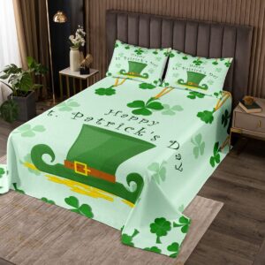 Homewish St. Patrick's Day Bedspread King Size Green Clover Leaves Print Comforter Set Spring Summer Plants Style Coverlet Set for Kids Girls Boys Room Decor Soft Lightweight Quilt Set 3pcs