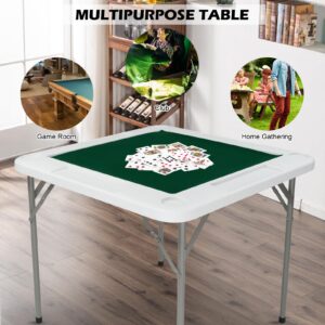 PEXMOR 35" Foldable Mahjong Table, Square 4 Player Card Game Table w/Cup Holders & Chip Grooves, Portable Folding Poker Domino Board Game Table for Blackjack, Texas Hold'em, Jigsaw Puzzles Game