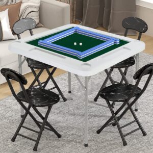 pexmor 35" foldable mahjong table, square 4 player card game table w/cup holders & chip grooves, portable folding poker domino board game table for blackjack, texas hold'em, jigsaw puzzles game