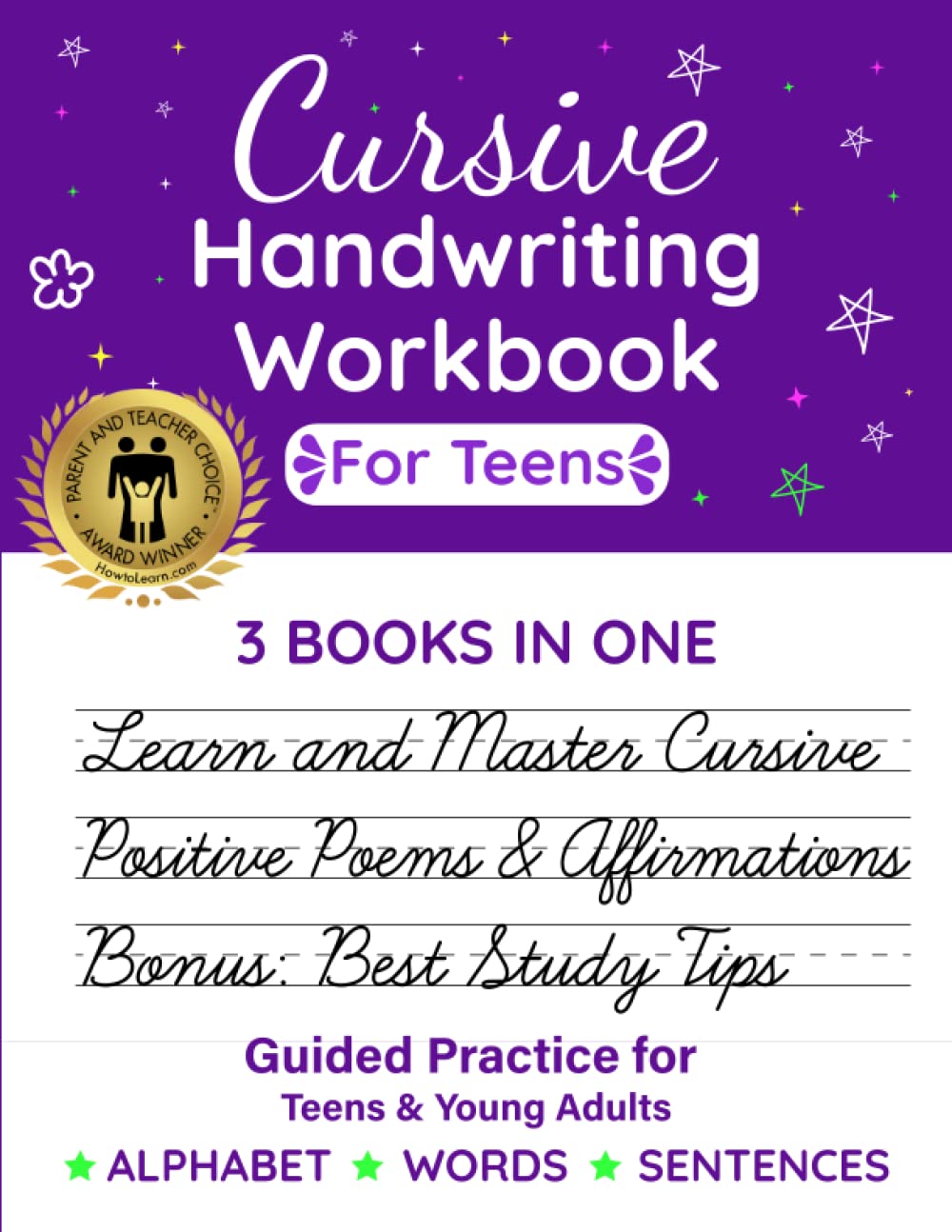 Cursive Handwriting Workbook for Teens: 3 Books In One to Learn Cursive and the Art of Penmanship for Teens and Young Also Learn Studying and Memory ... (Bright Star Education Workbook Series)