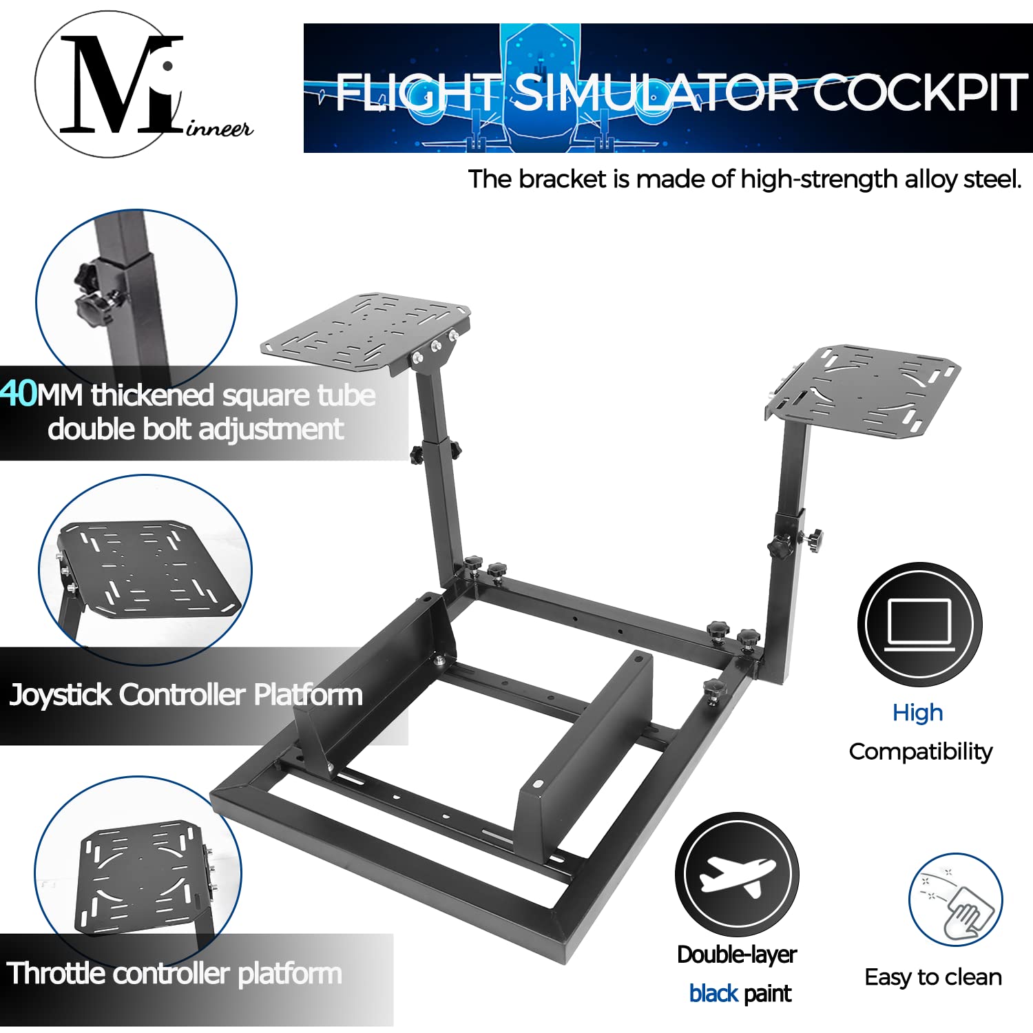 Minneer Racing Flight Simulator Cockpit Fit for Logitech/Thrustmaster/Fanatec X56 X52 G29 G920 T248 TX,Support Hotas Warthog Match Seat,Drive Gaming Mount. Seat, Joystick & Handbrake Not Included