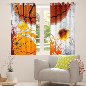 Manfei Kids Basketball Window Curtains Fire Basketball Window Drapes for Boys Teens Room Decor, Sports Gaming Theme Window Treatments Grommet Top 2 Panel Set Bedroom Curtains, 38Wx54L inch