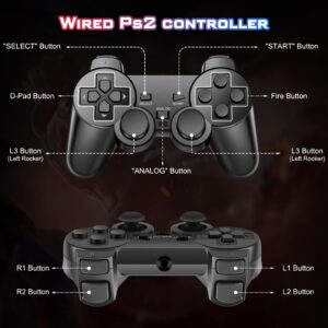 Suncala Wired Controller Compatible with PS2 Console, Black Remote Gamepad with 7.2FT Cable