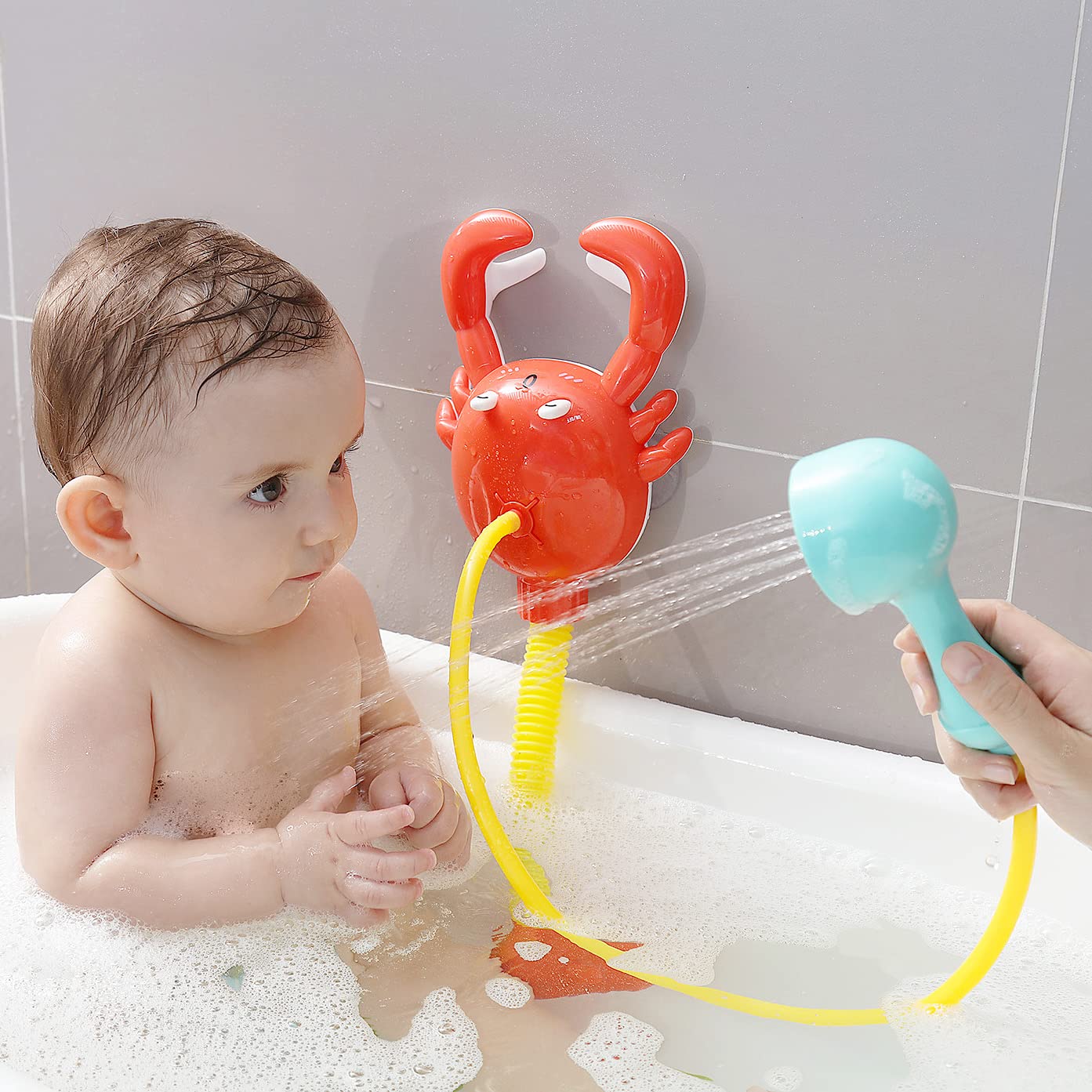 Mambobaby Bath Toy with Shower Head for Toddlers 1-3, HECCEI Baby Bathtub Rinser Toy Crab Sprinkler Electric Shower Spray Water Toy for Boys Girls Infants Kids