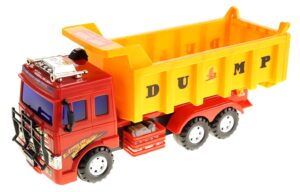 powertrc 15" push & go dump truck toy | realistic friction powered dump construction truck for kids ages 3 up