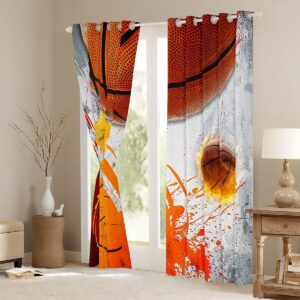 Manfei Kids Basketball Window Curtains Fire Basketball Window Drapes for Boys Teens Room Decor, Sports Gaming Theme Window Treatments Grommet Top 2 Panel Set Bedroom Curtains, 38Wx54L inch