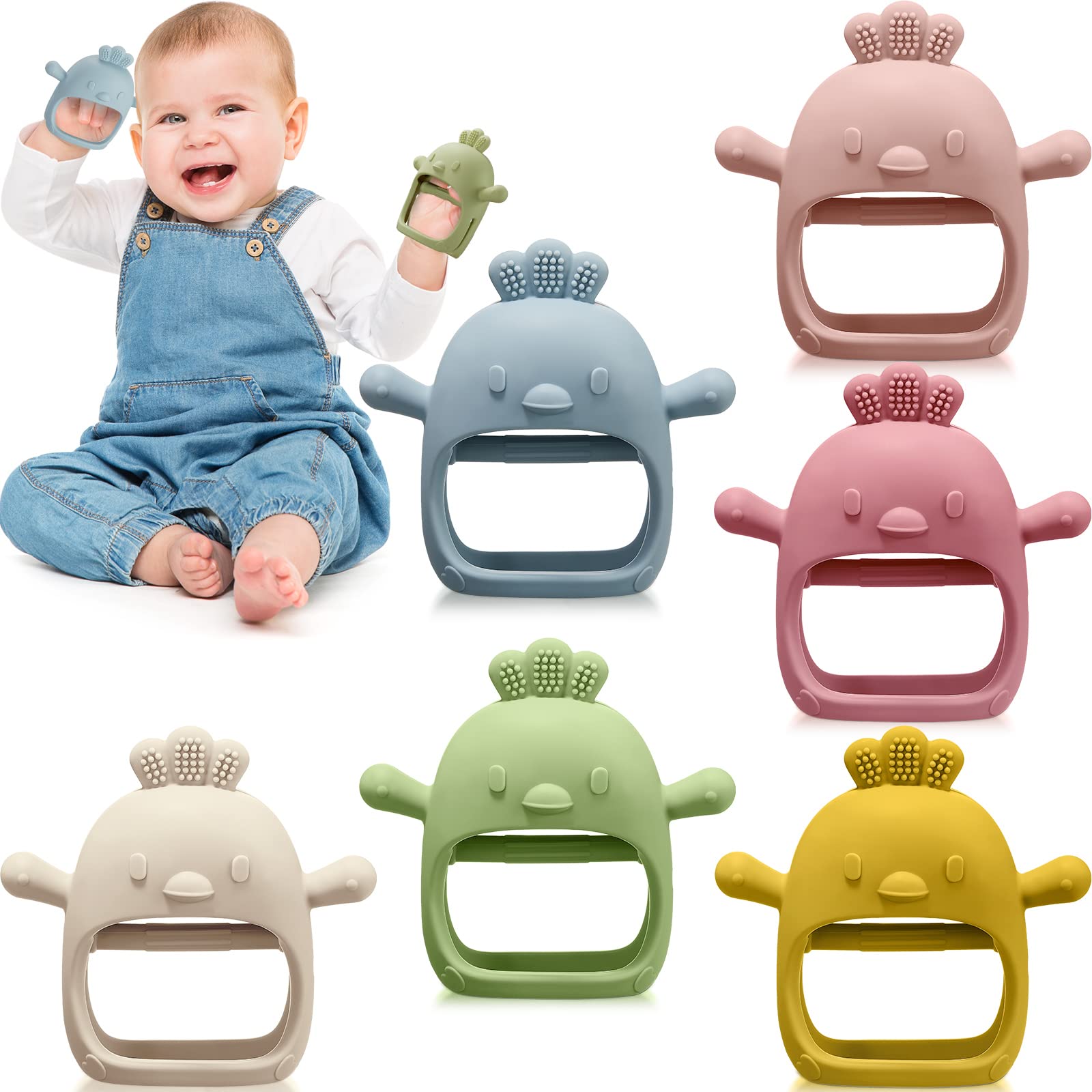 6 Packs Baby Teether Toy Silicone Teething Toys for Babies 0-12 Months Baby Pacifier Baby Chew Toys Anti Dropping Wrist Hand Teethers Mitten for Sucking Needs Soothing