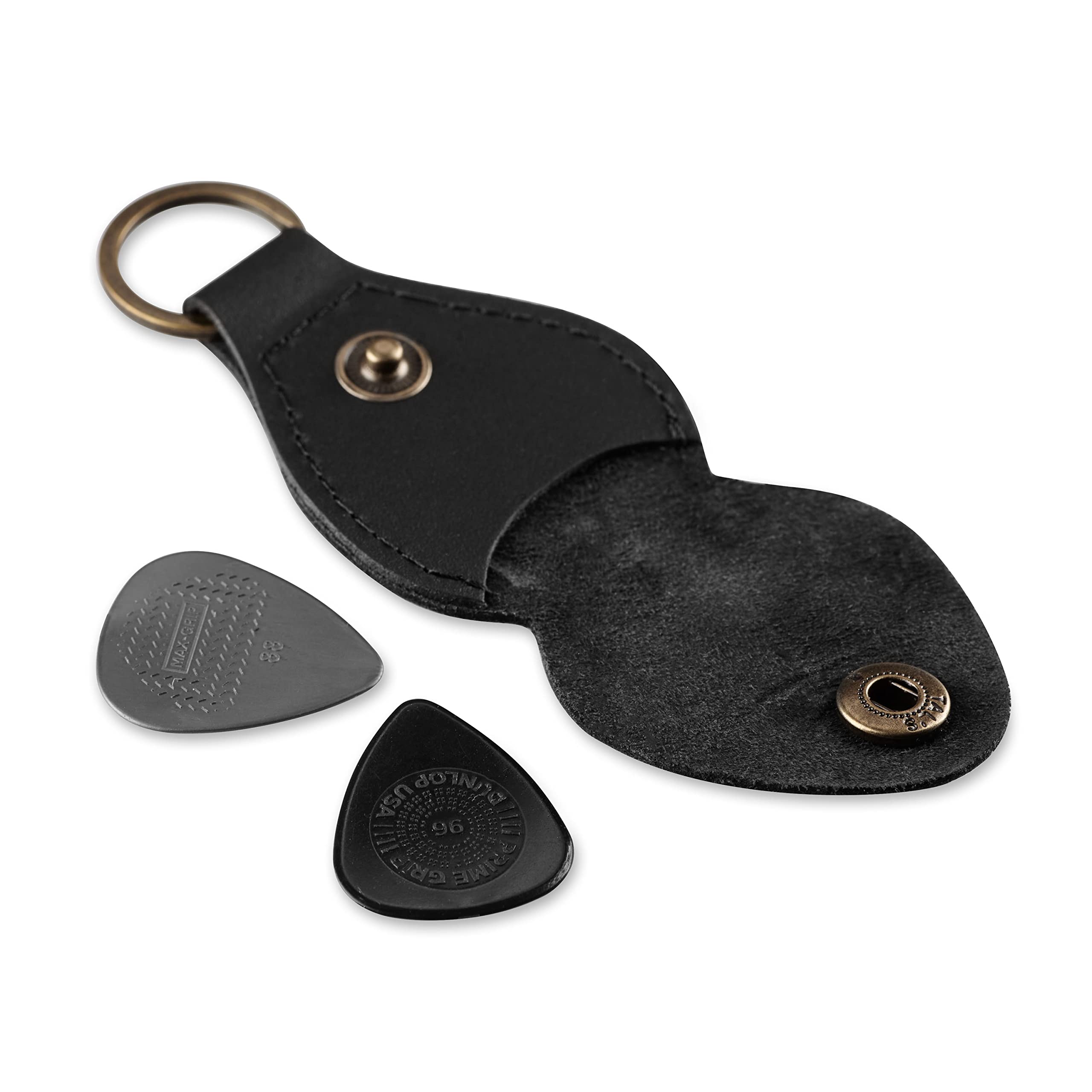 Leather Guitar Pick Holder Keychain, Guitar Pick Holder Case Bag, Plectrum Key Fob Cases Bag, Gift for Guitar Players (Black)