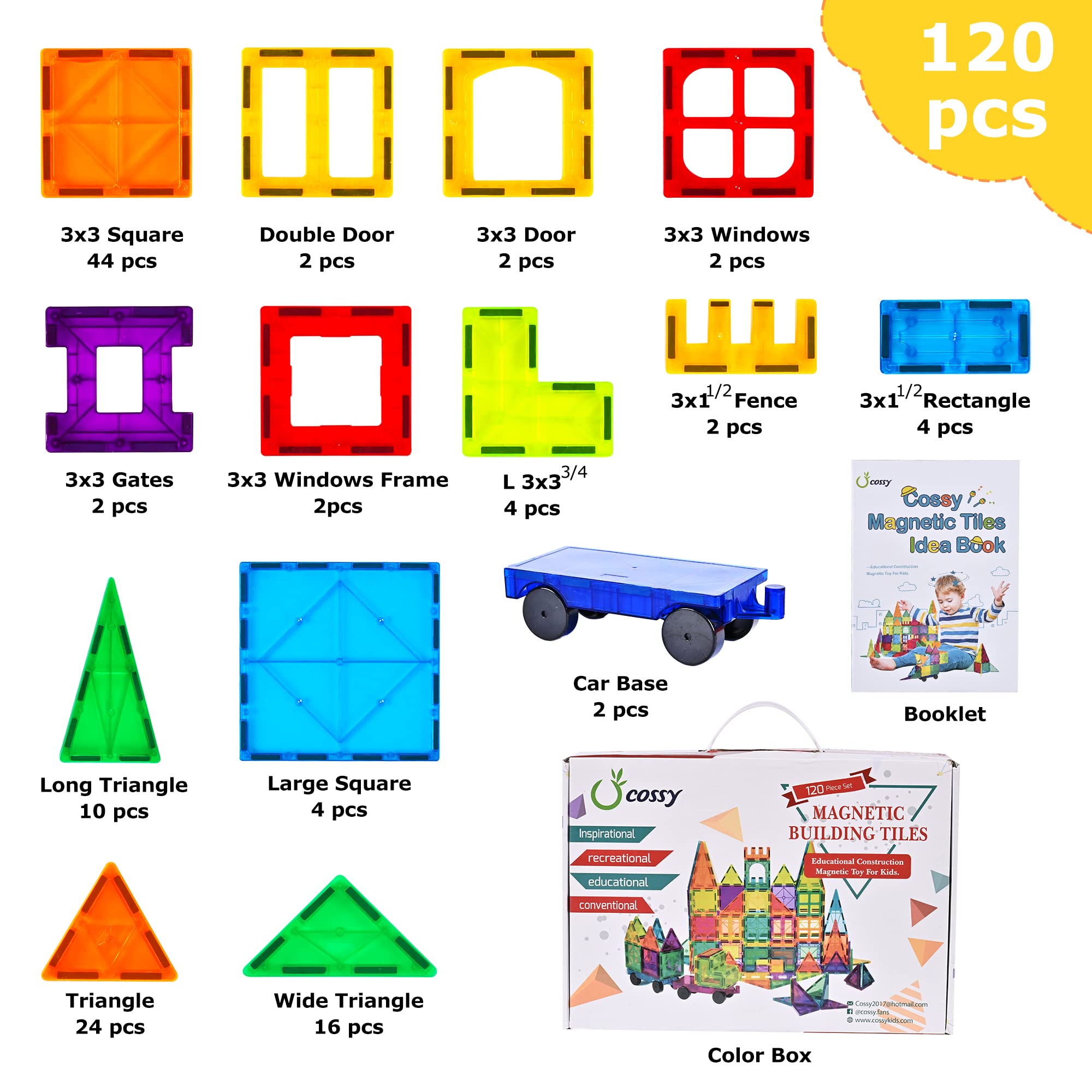 cossy 120Pcs Magnet Tiles Magnetic 3D Building Blocks Set Educational Construction Toys for 3+ Year Kids with Stronger Magnets, Rivets-Fastened, Educational, Recreational, Conventional