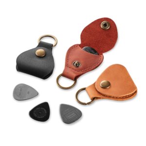 Leather Guitar Pick Holder Keychain, Guitar Pick Holder Case Bag, Plectrum Key Fob Cases Bag, Gift for Guitar Players (Black)