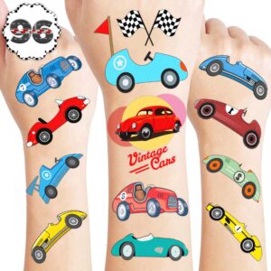 8 sheets (96pcs) vintage race car tattoos themed birthday party decorations supplies favors tattoo stickers for kids boys girls gifts classroom school prizes rewards