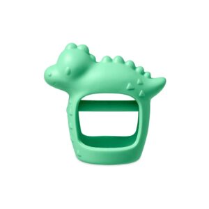 itzy ritzy bitzy grip hand teether - silicone teether for babies - developmental teether toy with easy-to-hold hand grip, designed for babies 3 months & up (dinosaur)