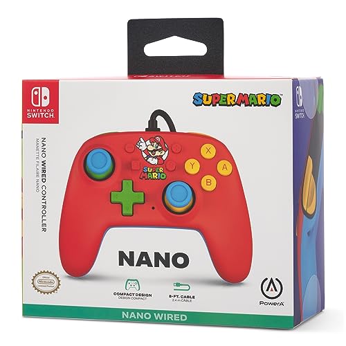 PowerA Nano Wired Controller for Nintendo Switch - Mario Bros., Comfortable Ergonomics, Officially licensed for Nintendo Switch and Nintendo Switch Lite, Compact, Smaller, Portable