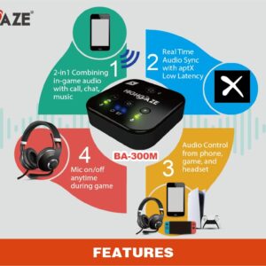 HIGHGAZE Bluetooth Chat & Play Audio Mixer Accessory for Switch Game Streaming with Smartphone & PS4 PS5 or Xbox, Discord, Voice call to Headset with aptX Audio, Adjust Game Volume Balance