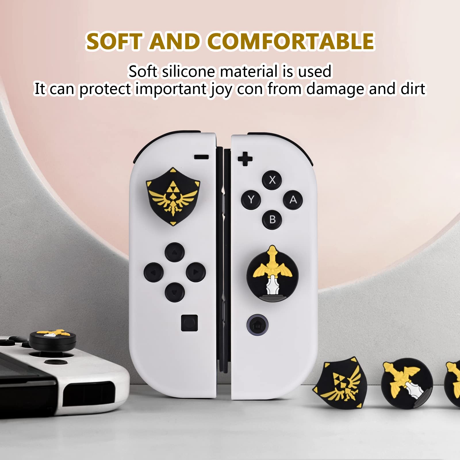 DLseego Skyward Sword Thumb Grips Caps for Switch & Switch Lite & Switch OLED Joy Con Joystick Protive Button Caps Soft Silicone Cool Analog Controller Joystick Cover 4PCS - Black