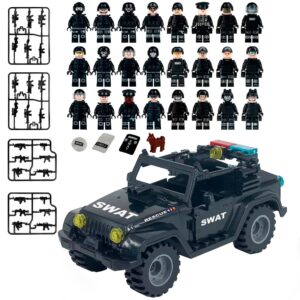 toysvill swat military police building block set for kids | suv + soldiers minifigures (24 pcs) with weapons and accessories gift