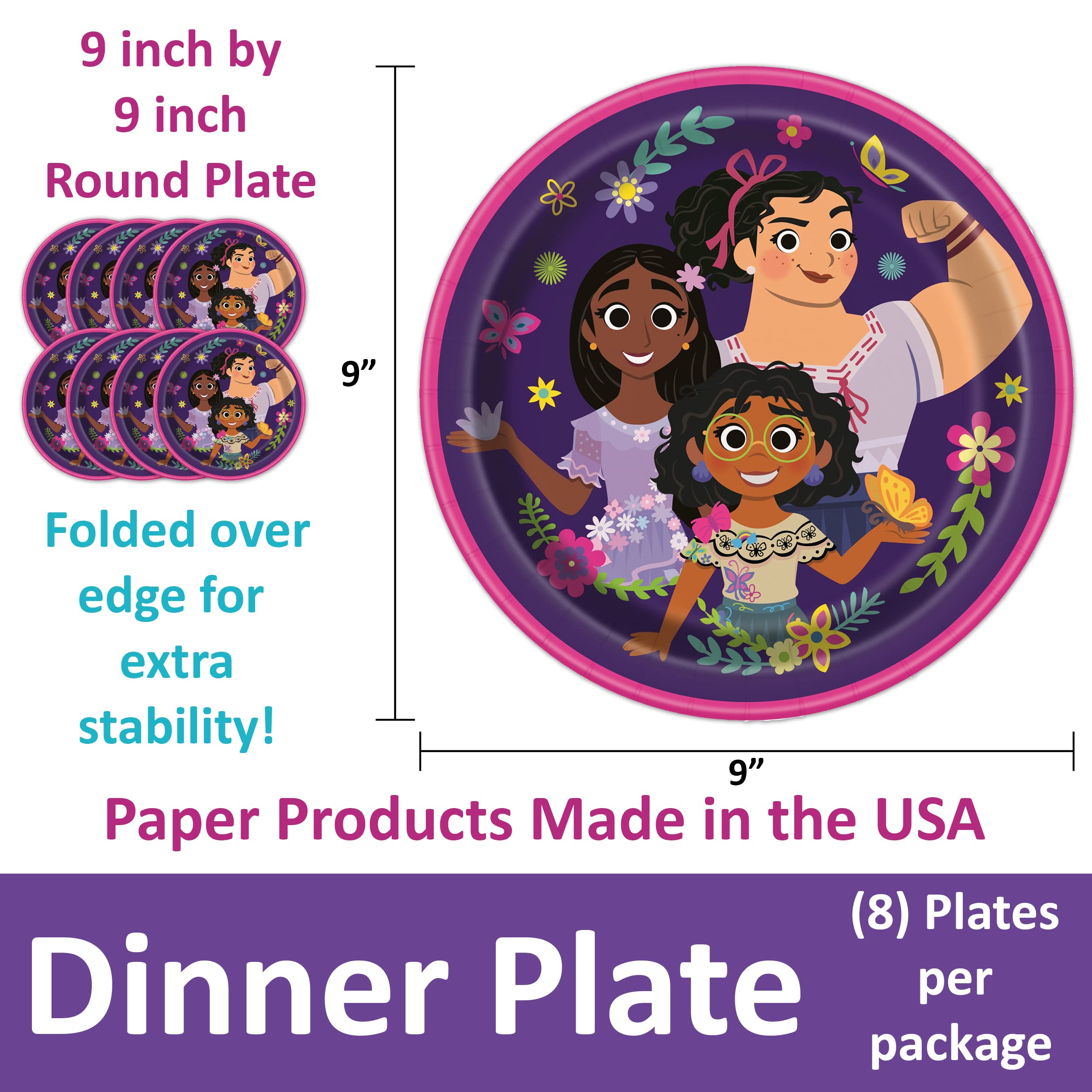 Encanto Themed Happy Birthday Party Supplies for Kids, Serves 16, Decorations and Dinnerware set with Table Cover, Plates, Napkins, Banner, Cups, Candles and Party Planning List