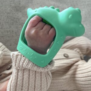 Itzy Ritzy Bitzy Grip Hand Teether - Silicone Teether for Babies - Developmental Teether Toy with Easy-to-Hold Hand Grip, Designed for Babies 3 Months & Up (Dinosaur)