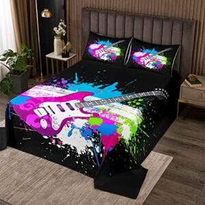 guita music lovers kids bedspread king size,musical instrument fashion coverlet set,girls boys adults bedroom decor,modern graffiti hip-hop quilted coverlet,watercolor bedding quilt,2 pillowcases