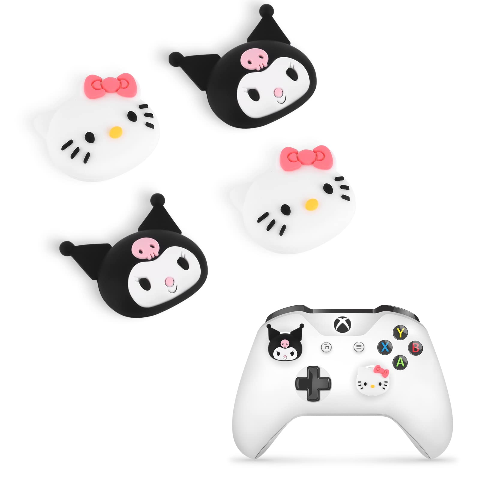 DLseego Cat & Evil Rabbit 4PCS Thumb Grips Caps for Xbox One PS5 PlayStation4 DualSense Switch Pro Wireless Controller Steam Deck, Soft Silicone Anti-Slip Button Cap Japanese Cartoon 3D Joystick Cover