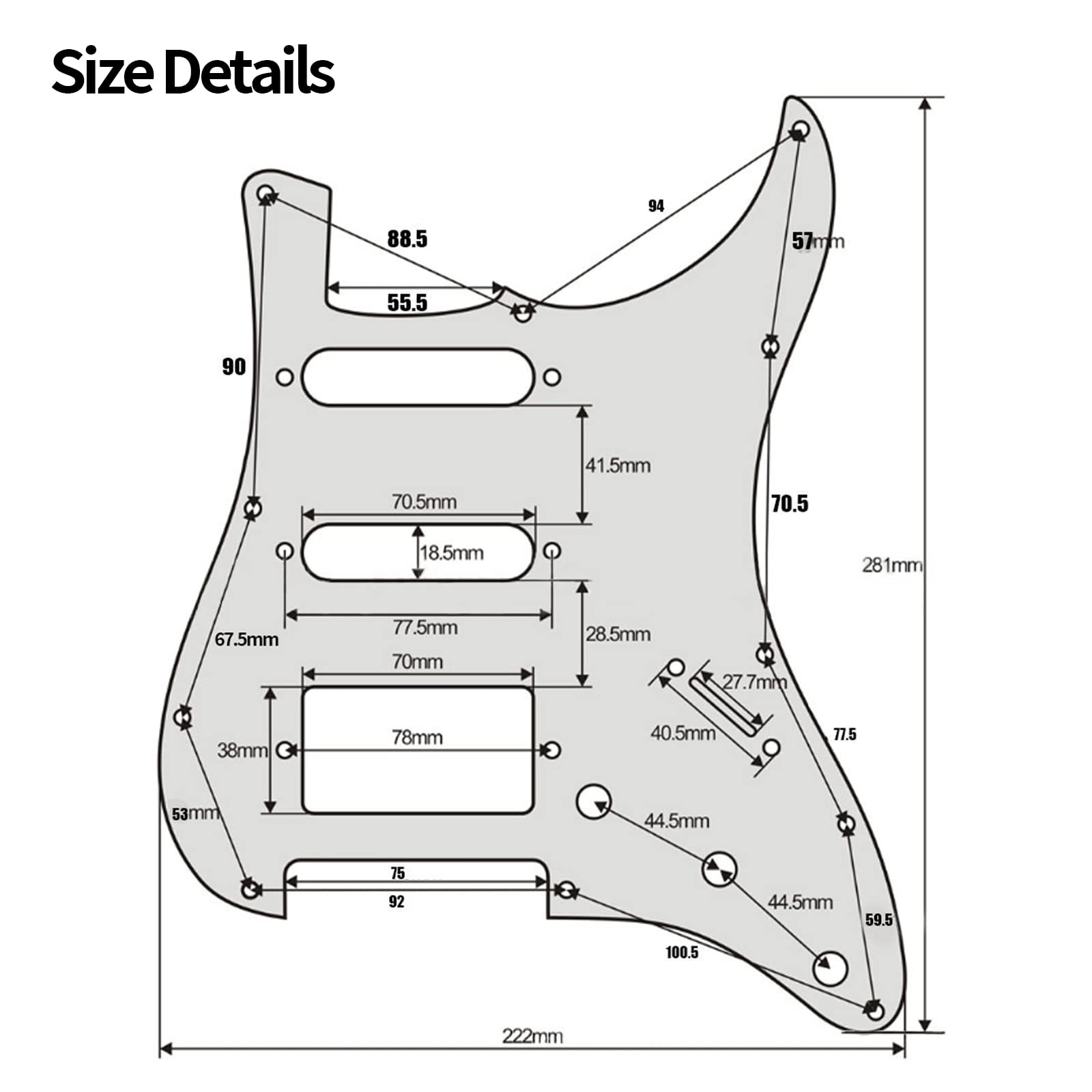 Colaxi Guitar Pickup Replacement Sturdy Easy Installation Loaded Prewired Pickup Pickguard Practical White Durable for Electric Guitar Parts, Black with Switch