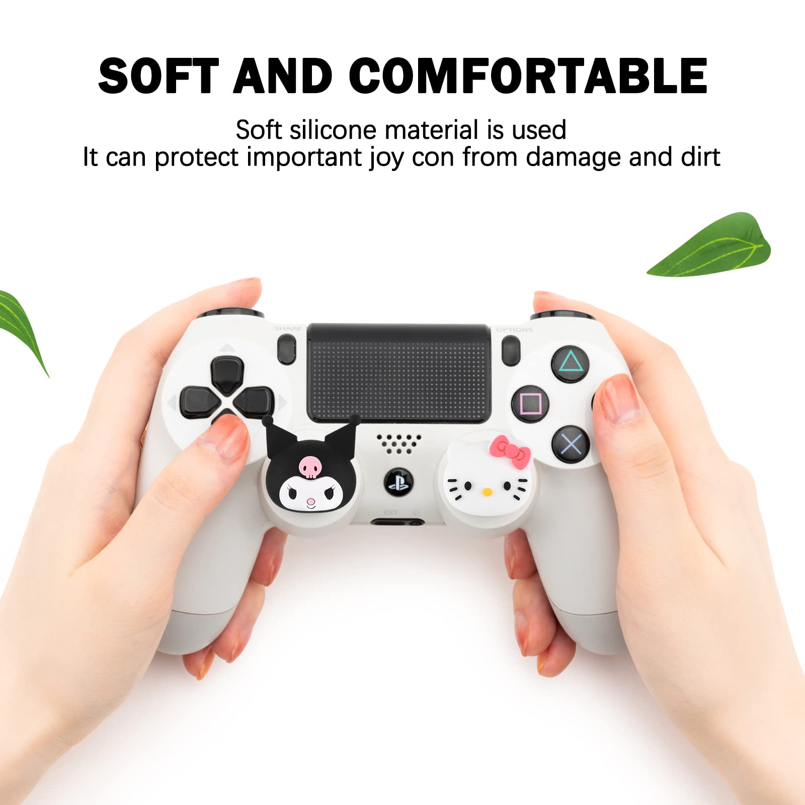 DLseego Cat & Evil Rabbit 4PCS Thumb Grips Caps for Xbox One PS5 PlayStation4 DualSense Switch Pro Wireless Controller Steam Deck, Soft Silicone Anti-Slip Button Cap Japanese Cartoon 3D Joystick Cover