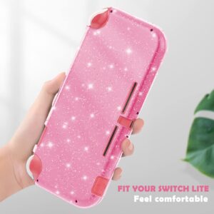 DLseego Pink Glitter Protective Case for Switch Lite, Bling Clear Crystal Soft TPU Cover with Shock-Absorption and Anti-Scratch Design, Cute Sparkle Shining Skin for Switch 2019 Version