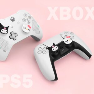 DLseego Cat & Evil Rabbit 4PCS Thumb Grips Caps for Xbox One PS5 PlayStation4 DualSense Switch Pro Wireless Controller Steam Deck, Soft Silicone Anti-Slip Button Cap Japanese Cartoon 3D Joystick Cover