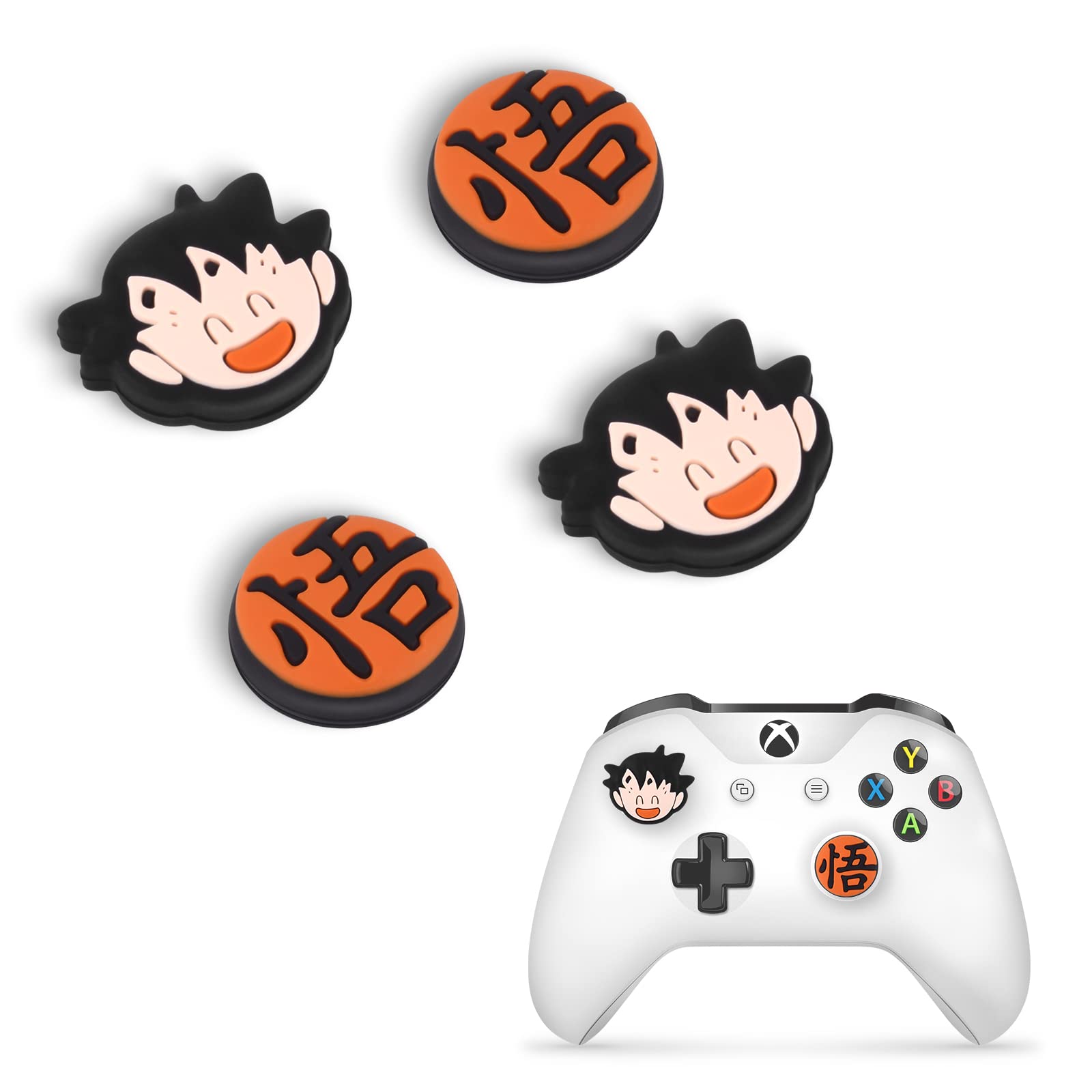 DLseego Kakarotto 4PCS Thumb Grips Caps for Xbox One PS5 PlayStation4 DualSense Switch Pro Wireless Controller Steam Deck, Soft Silicone Anti-Slip Button Caps Japanese Cartoon 3D Joystick Cover