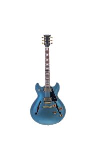 acoustic semi-hollow-body electric guitar, 6 strings, stainless steel frets, full size,playing jazz, solo for beginners starters intermediates and professionals right handed color sky bule