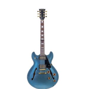 Acoustic Semi-Hollow-Body Electric Guitar, 6 Strings, Stainless Steel Frets, Full Size,Playing Jazz, Solo For Beginners Starters Intermediates and Professionals Right Handed Color Sky Bule