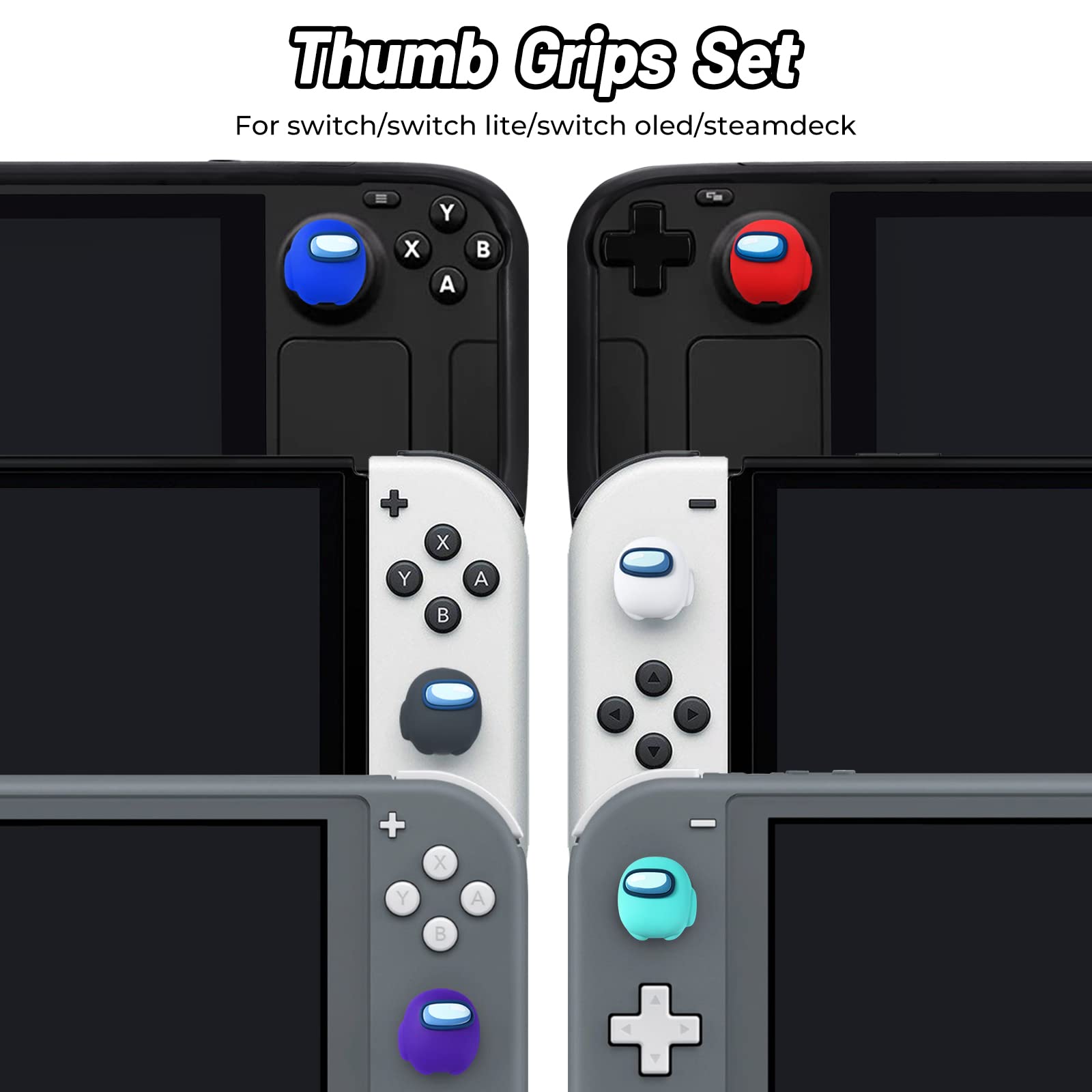 Switch Thumb Grips Joystick Caps Compatible with SteamDeck/Nintendo Switch/OLED/Lite Controller Accessories, FUNLAB Cute Silicone Analog Stick Cover - 6PCS Astronauts