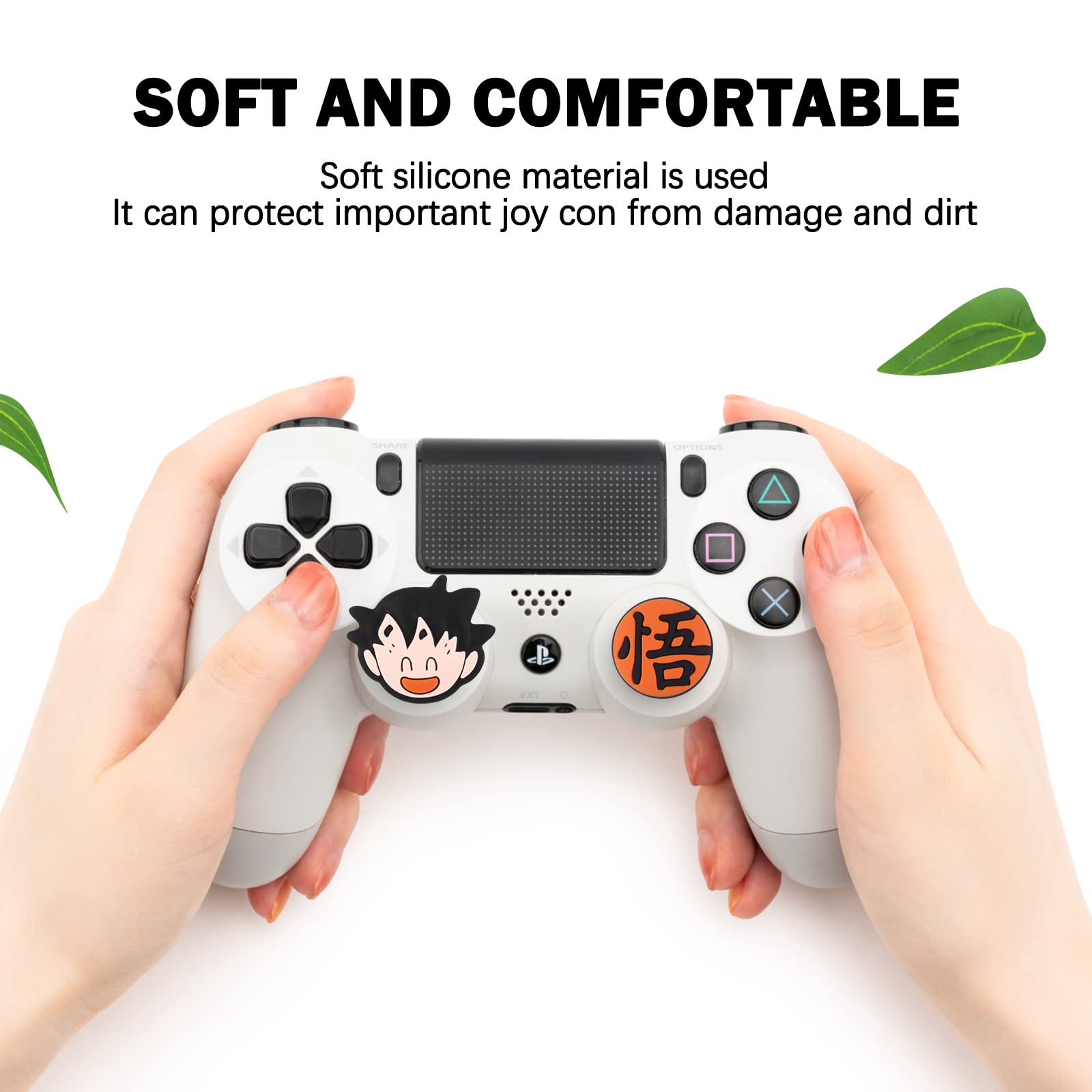 DLseego Kakarotto 4PCS Thumb Grips Caps for Xbox One PS5 PlayStation4 DualSense Switch Pro Wireless Controller Steam Deck, Soft Silicone Anti-Slip Button Caps Japanese Cartoon 3D Joystick Cover