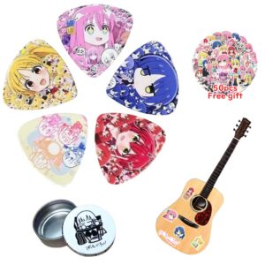 Bocchi the Rock Guitar Pick 5 Pack Kessoku Band Guitar Picks Hitori Gotoh, Free Stickers and Storage Box (A)