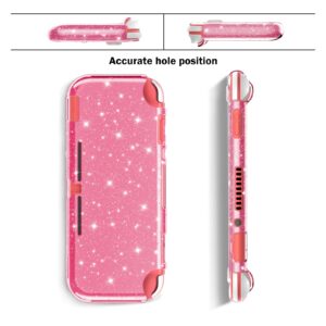 DLseego Pink Glitter Protective Case for Switch Lite, Bling Clear Crystal Soft TPU Cover with Shock-Absorption and Anti-Scratch Design, Cute Sparkle Shining Skin for Switch 2019 Version