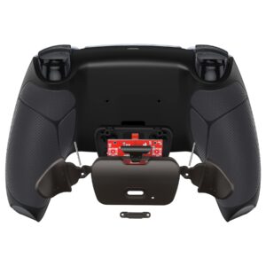 eXtremeRate Black Real Metal Buttons (RMB) Ver. RISE Remap Kit for PS5 Controller BDM-030 040 050 with Black Rubberized Grip Back Shell, Upgraded Programable Back Buttons Attachment for PS5 Controller