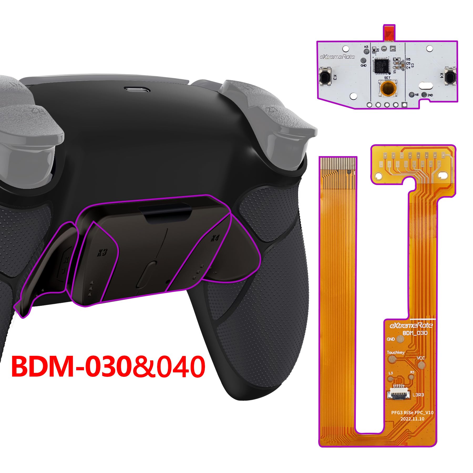 eXtremeRate Black Real Metal Buttons (RMB) Version RISE4 Remap Kit for PS5 Controller BDM-030 040 050 with Rubberized Grip Redesigned Back Shell, Upgrade Board & 4 Back Buttons for PS5 Controller