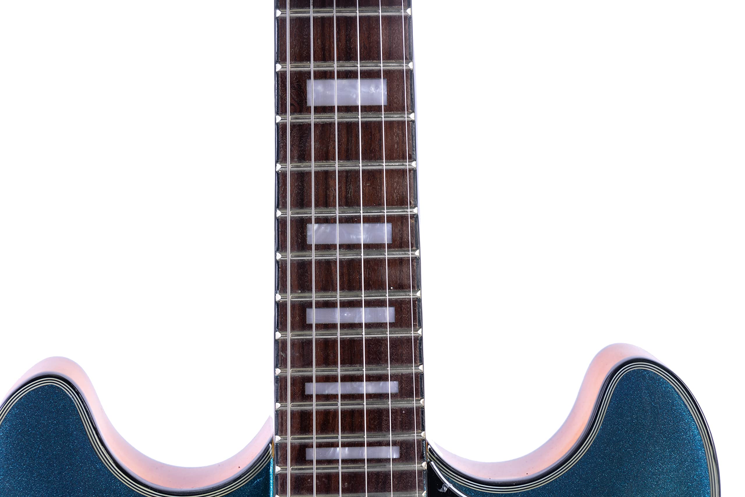 Acoustic Semi-Hollow-Body Electric Guitar, 6 Strings, Stainless Steel Frets, Full Size,Playing Jazz, Solo For Beginners Starters Intermediates and Professionals Right Handed Color Sky Bule