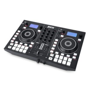 LyxJam 2-Deck Portable DJ Controller, Mixing Console with LCD Display | Manual Looping, USB, MIC Input, Record Output, 16 Performance Pads with Virtual DJ LE Software Included (Download) + DJ Lights