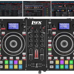 LyxJam 2-Deck Portable DJ Controller, Mixing Console with LCD Display | Manual Looping, USB, MIC Input, Record Output, 16 Performance Pads with Virtual DJ LE Software Included (Download)