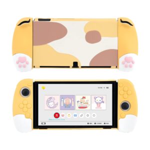 geekshare cute ergonomic protective case compatible with nintendo switch oled console and joy-con, shock-absorption and anti-scratch slim cover case for switch oled model- yellow