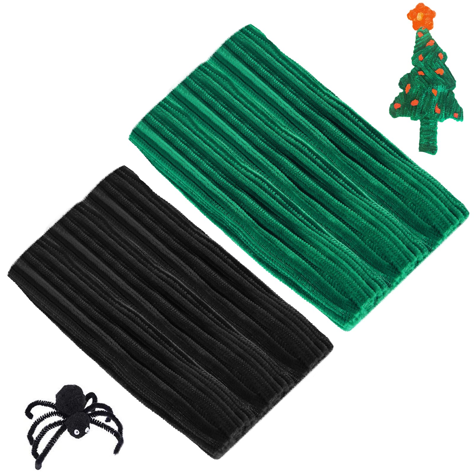 Cuttte Pipe Cleaners Craft Supplies - 100pcs Black Pipe Cleaners Craft and 100pcs Dark Green Pipe Cleaners, Craft Kids DIY Art Supplies, Pipe Cleaner Chenille Stems