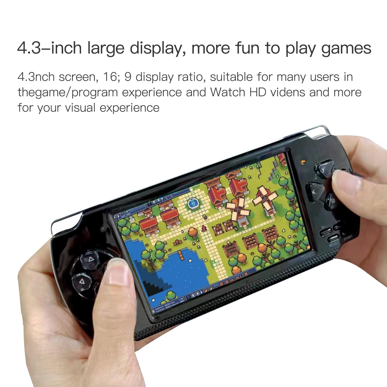 Black Handheld Game Console 4.3 inch Retro Handheld Games Consoles, Support Game Format GBA, NES ,SFC,MD(BIN),GB,GBC,FC,CPS1,CPS2,NEOGEO,SMS(GBA),GG(GBA)