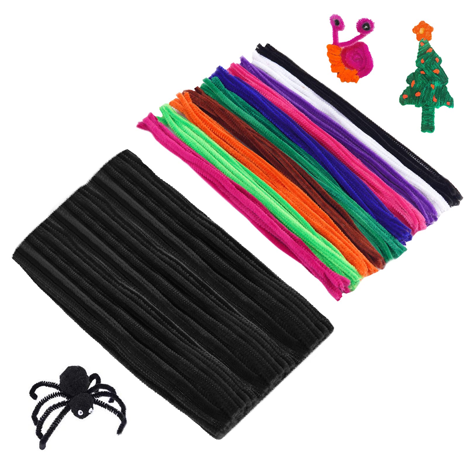 Cuttte Pipe Cleaners Craft Supplies - 100pcs Black Pipe Cleaners Craft and 100pcs 10 Colors Pipe Cleaners, Craft Kids DIY Art Supplies, Pipe Cleaner Chenille Stems