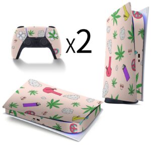 Chemistry Weed Leaves Full Protective Skin Cover Design Wrap Decal Sticker Compatible with PS5 Digital Edition Console and Controller